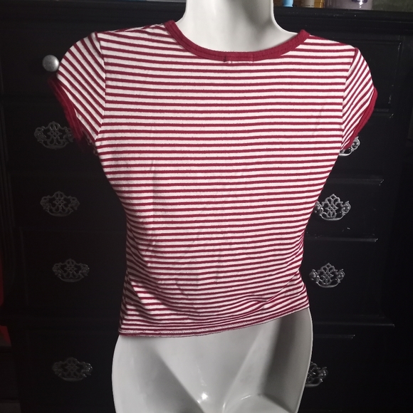 Wet Seal Red and White Striped Crew Neck Shirt - Picture 2 of 2